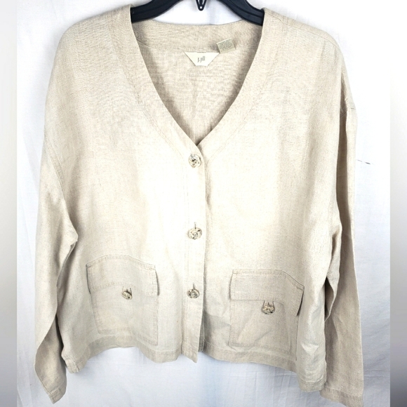 J.Jill Beige 100% Linen Wood Button-Up Cardigan Jacket Sz M - Picture 1 of 7